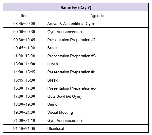 Saturday Schedule
